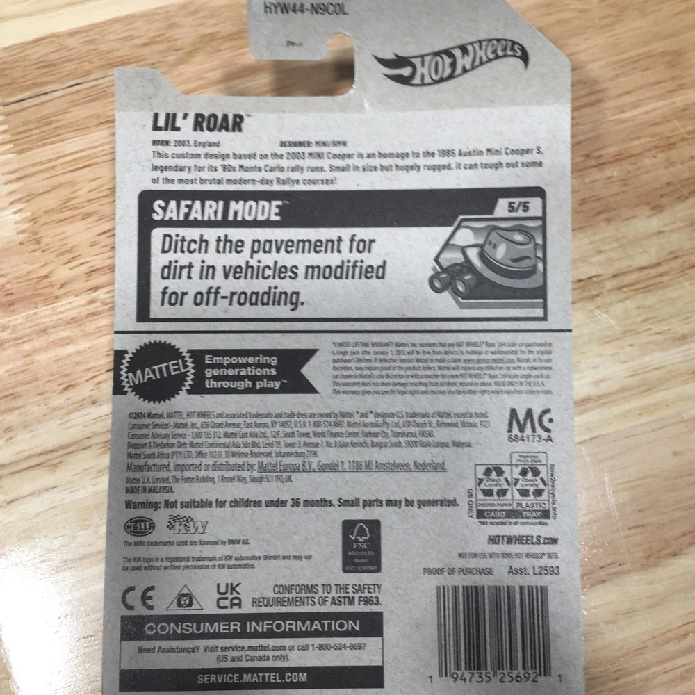 Hot Wheels Toy Car 2025 Safari Mode Lil' Roar 203/250 1:64 Red